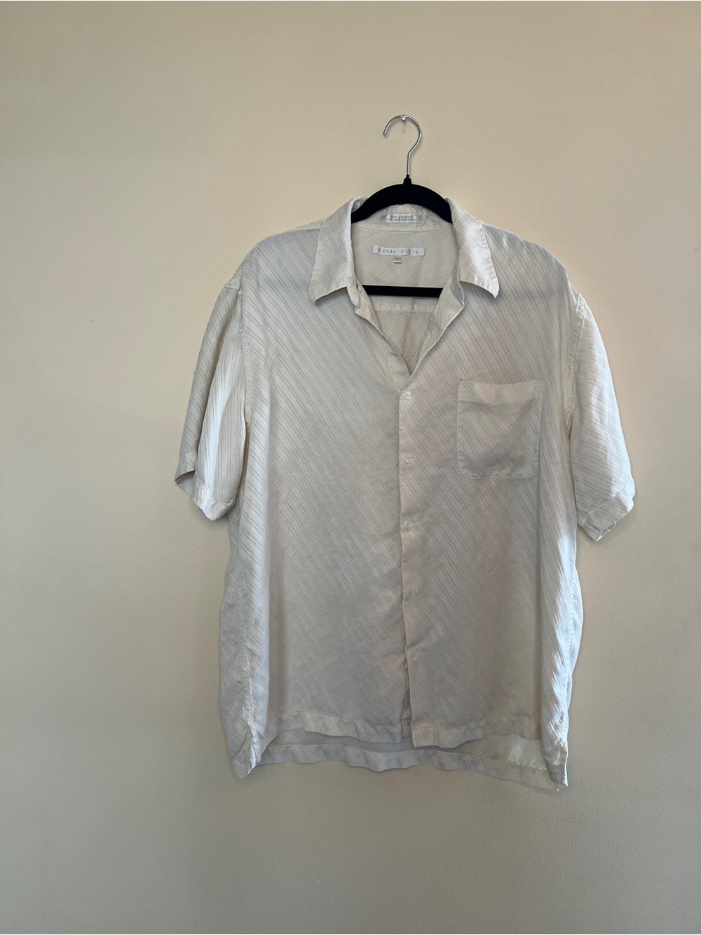 Perry Ellis Cream Short Sleeve Button-Down Silk Shirt